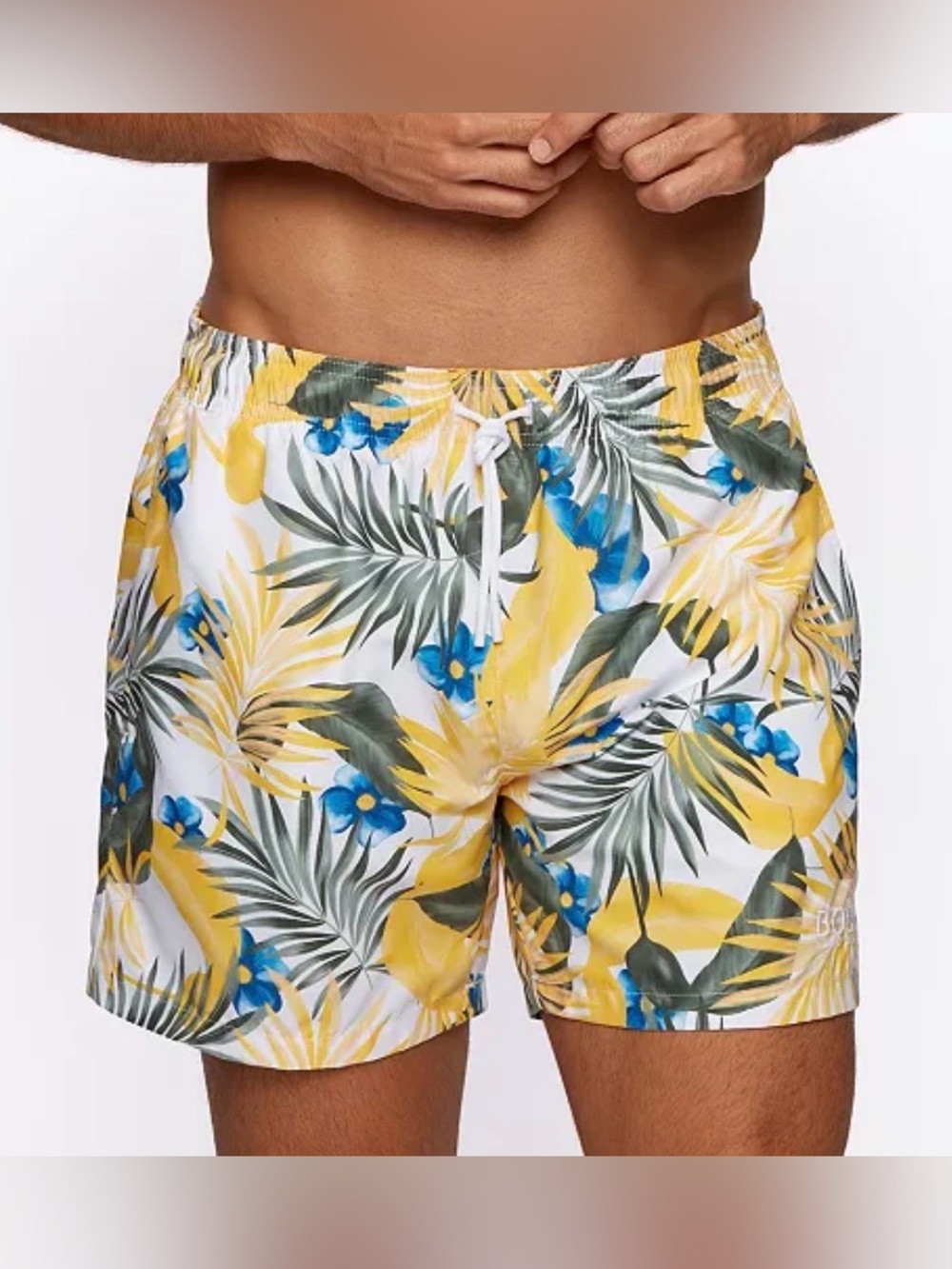 Hugo Boss Yellow Tropical Floral Swim Trunks